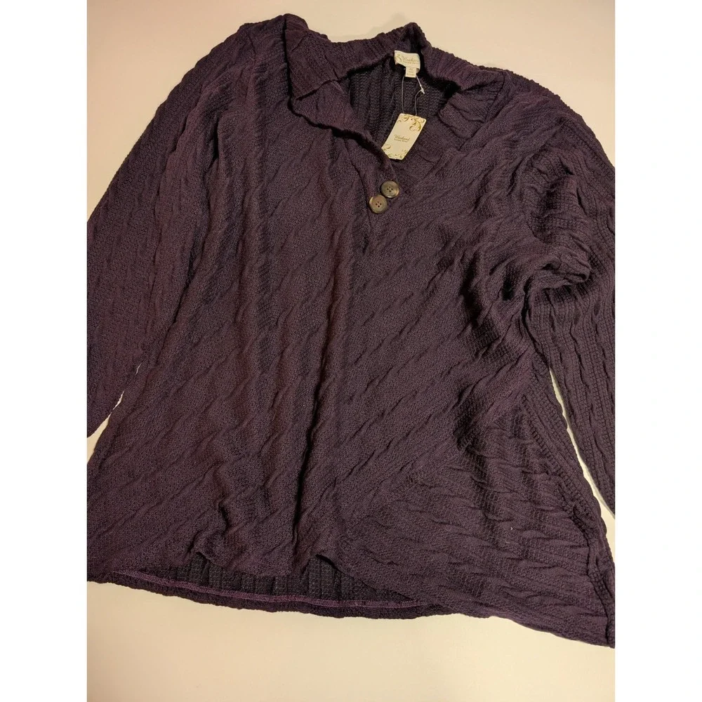 NWT Weekend by Suzanne Betro‎ 4X Purple Cable Knit Tunic Top V-Neck Tulip Hem